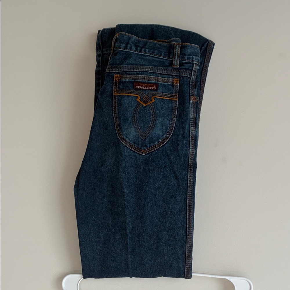 Vintage Bell Bottom Indigo Jeans with Orange Stitching